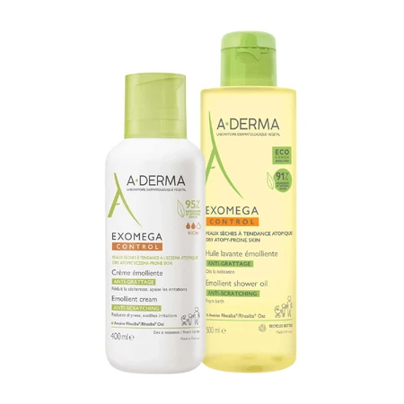 Набір A-Derma Exomega Control, лосьйон для догляду за шкірою навколо очей, що заспокоює та попереджає атопію, 500 мл + крем для догляду за шкірою навколо очей, що заспокоює та попереджає атопію, 400 мл: ціни та характеристики