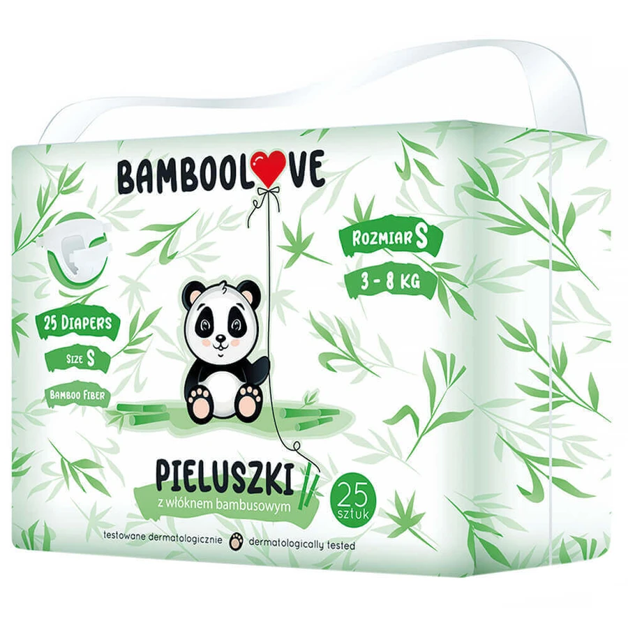 Bamboolove, scutece de unică folosință cu fibră de bamboo, mărimea S, 3-8 кг, 25 bucăți: цены и характеристики