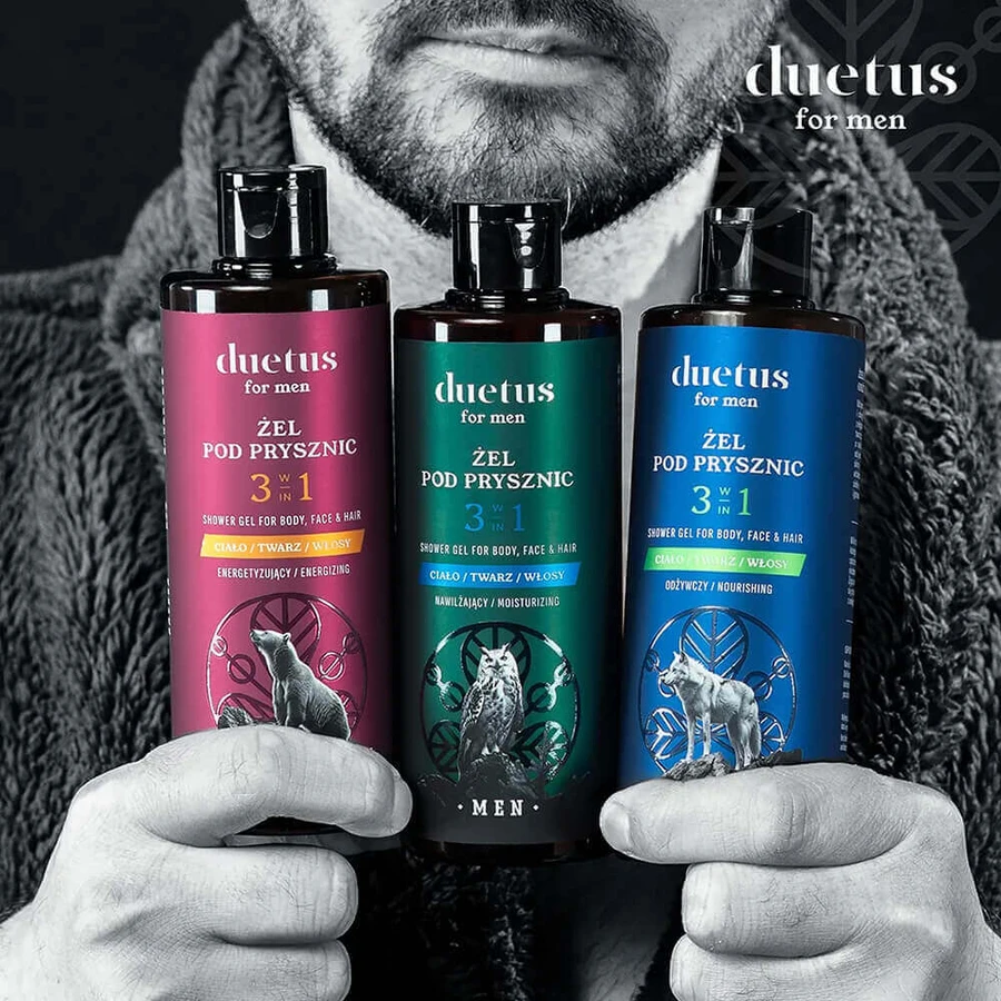 Duetus For Men Энергетический гель для душа для тела, лица и волос 3 в 1, 300 мл: цены и характеристики