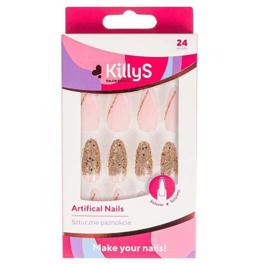 Штучні нігті KillyS, французькі нігті Stiletto Golden Glitter, 24 шт: ціни та характеристики