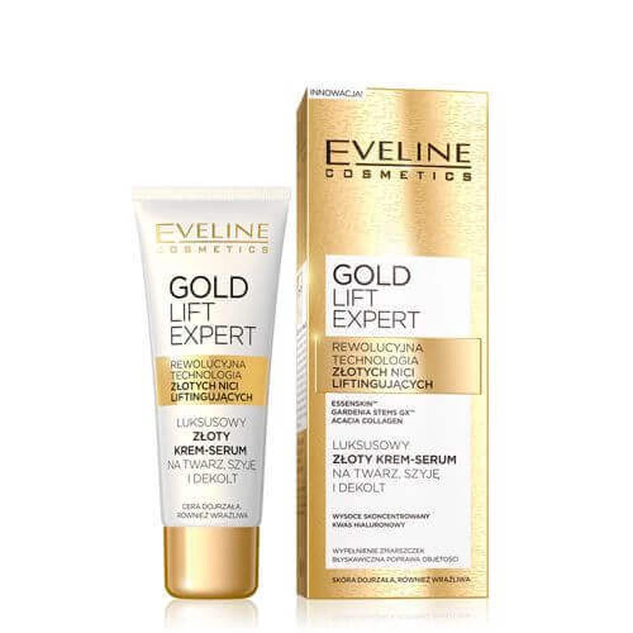 Eveline Cosmetics Gold Lift Expert Розкішна золота крем-сироватка для обличчя, шиї та декольте, 40 мл: ціни та характеристики