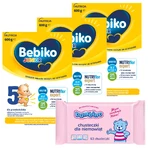 Набір Bebiko Junior 5 Nutriflor Expert, formulă hrănitoare pe basă de lapte, pentru preșcolari, 3 x 600 g + Bambino, șervețele umede, de la naștere, 63 gratuit: ціни та характеристики