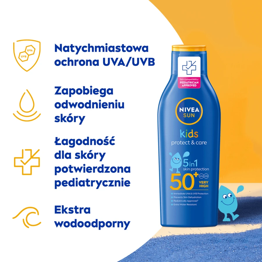 Nivea Sun Kids Protect & Care сонцезахисний лосьйон для дітей SPF50+, 200 мл: ціни та характеристики