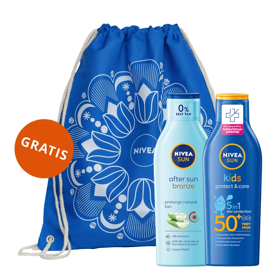 Nivea Sun Kids Protect & Care Set, защитный лосьон для детей 5-в-1, SPF 50+, 200 мл + лосьон после загара, 200 мл + сумка-рюкзак бесплатно: цены и характеристики