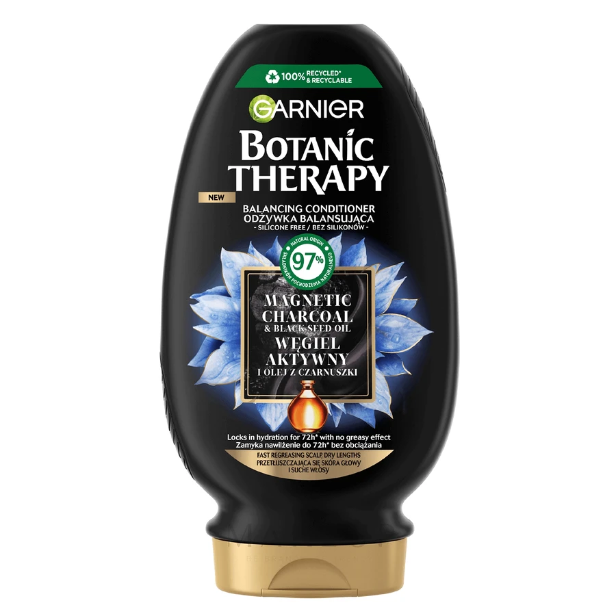 Балансуючий кондиціонер Garnier Botanic Therapy для жирного волосся та сухої шкіри голови з активованим вугіллям та олією чорного кимина, 200 мл: ціни та характеристики