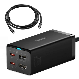 Концентратор GaN5 Baseus CCGP110201 HDMI 2x USB-C / USB-A / HDMI 4K 30 Гц 1,5 м - черный + USB-C - USB-C 100 Вт кабель 1 м