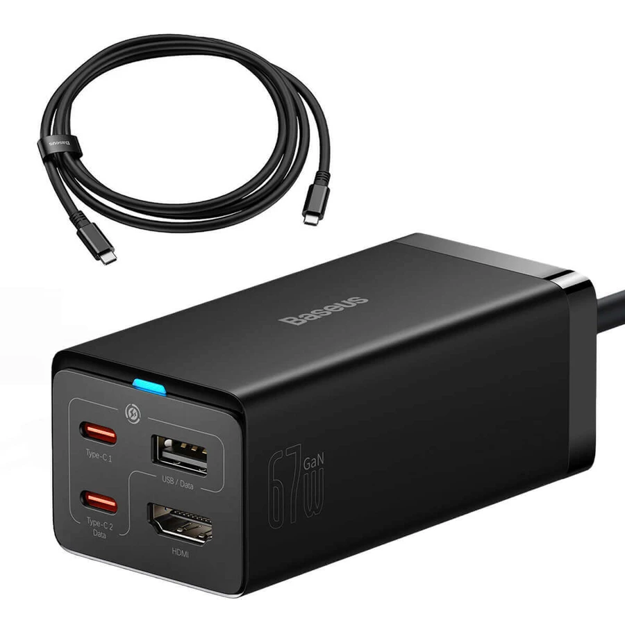 Концентратор GaN5 Baseus CCGP110201 HDMI 2x USB-C / USB-A / HDMI 4K 30 Гц 1,5 м - черный + USB-C - USB-C 100 Вт кабель 1 м: цены и характеристики