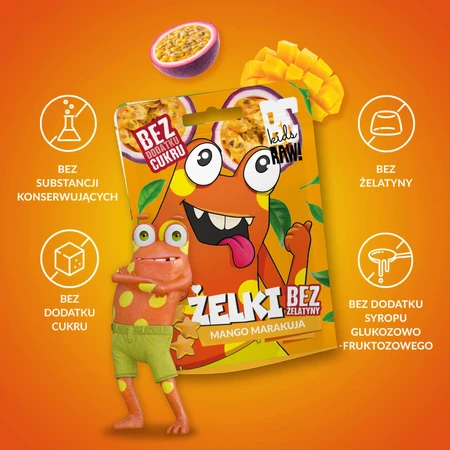 Набір BeRAW! Kids, желейні боби, манго, фруктовий пастила, fără zahăr adăugat, 4 х 35 г: ціни та характеристики
