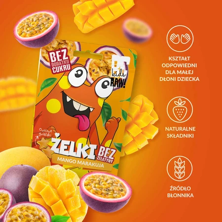 Набір BeRAW! Kids, желейні боби, манго, фруктовий пастила, fără zahăr adăugat, 4 х 35 г: ціни та характеристики