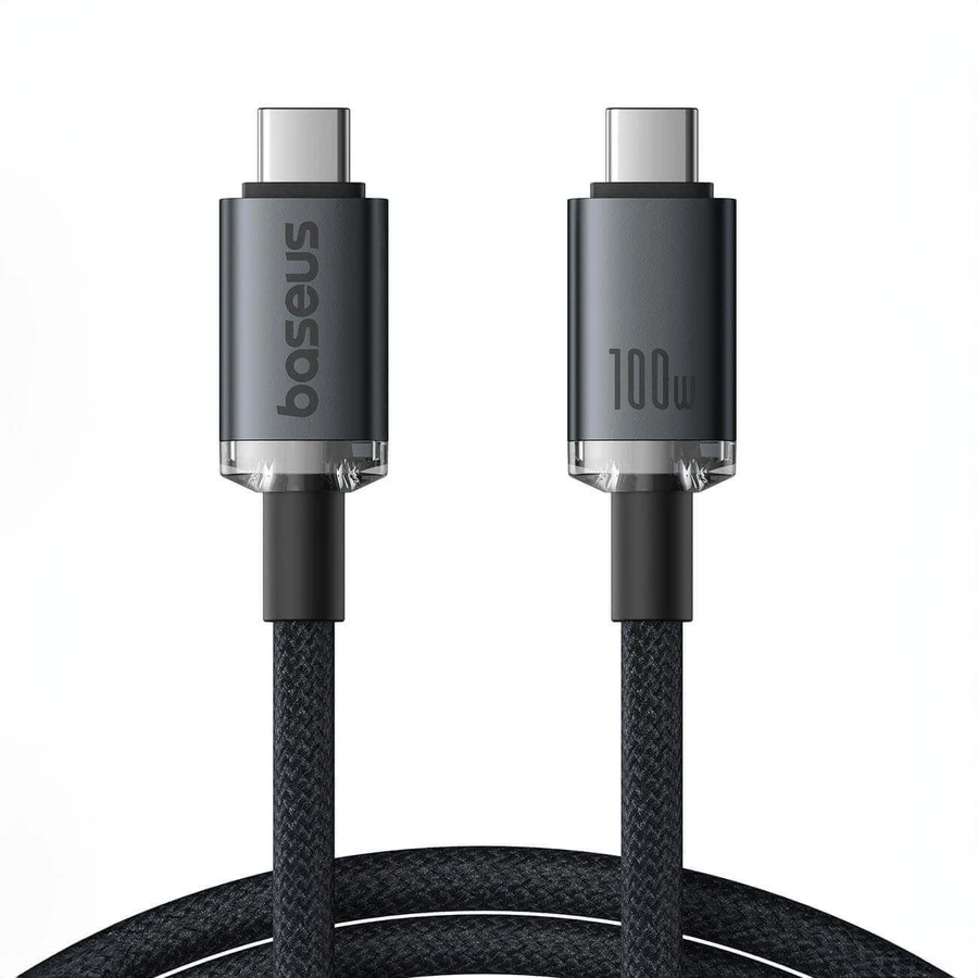 Кабель Baseus Crystal Shine CB000089 USB-C / USB-C USB3.2 100 Вт 20 Гбіт/с 1,5 м - чорний: ціни та характеристики