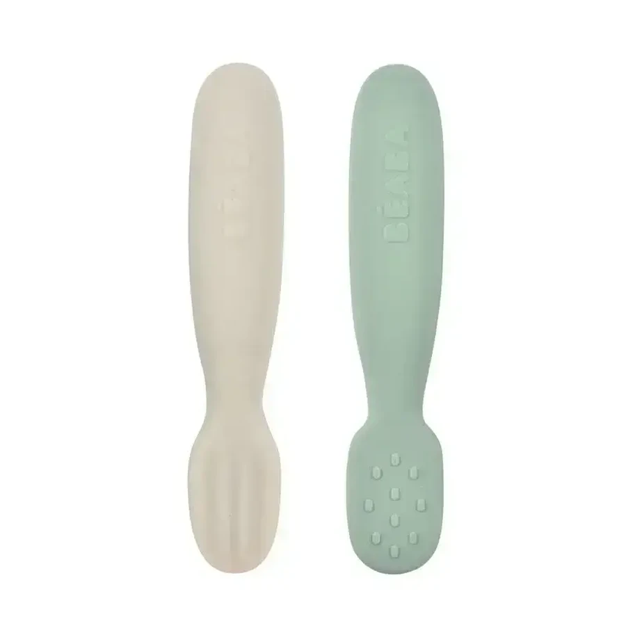 Набор из 2 силиконовых ложек, + 4 месяца, Sage Green/ Velvet Grey, 2 штуки, Beaba: цены и характеристики