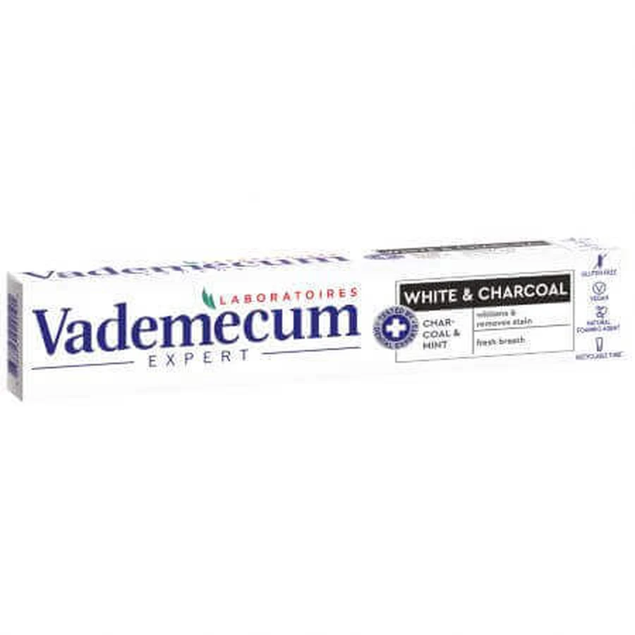 Зубна паста Pro White & Charcoal, 75 мл, Vademecum: ціни та характеристики
