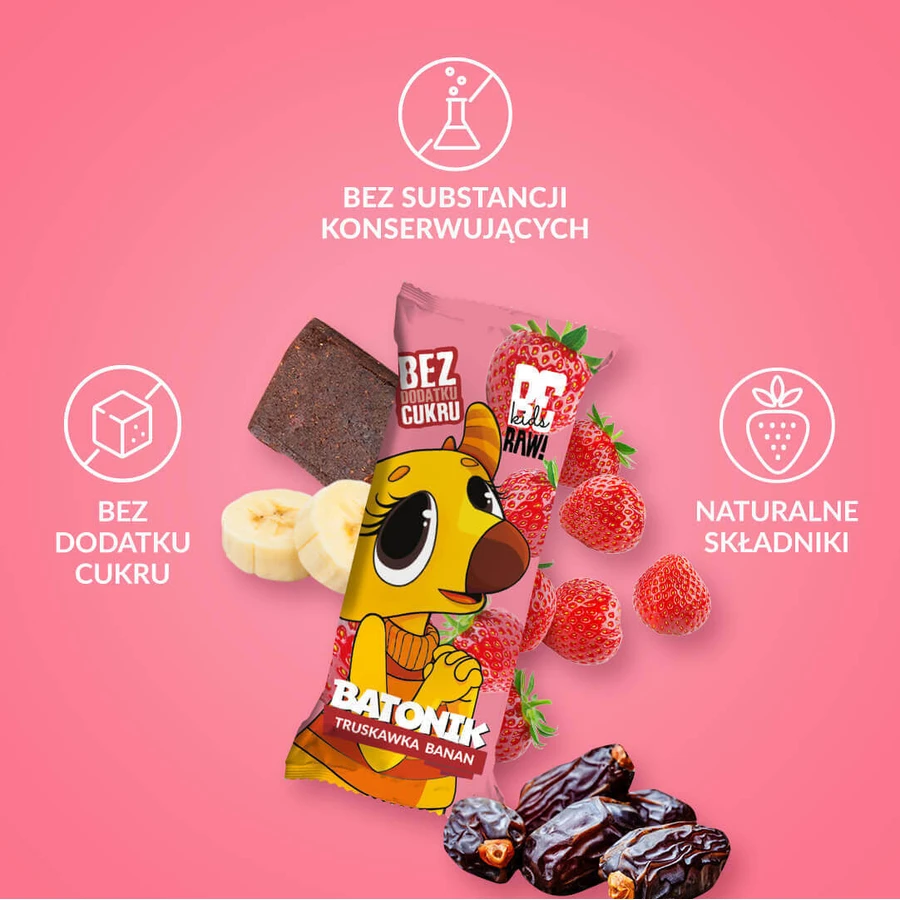 Набор BeRAW! Kids, батончик, căpșuni, banane, fără zahăr adăugat, 4 x 25 г: цены и характеристики