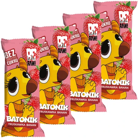 Набор BeRAW! Kids, батончик, căpșuni, banane, fără zahăr adăugat, 4 x 25 г: цены и характеристики