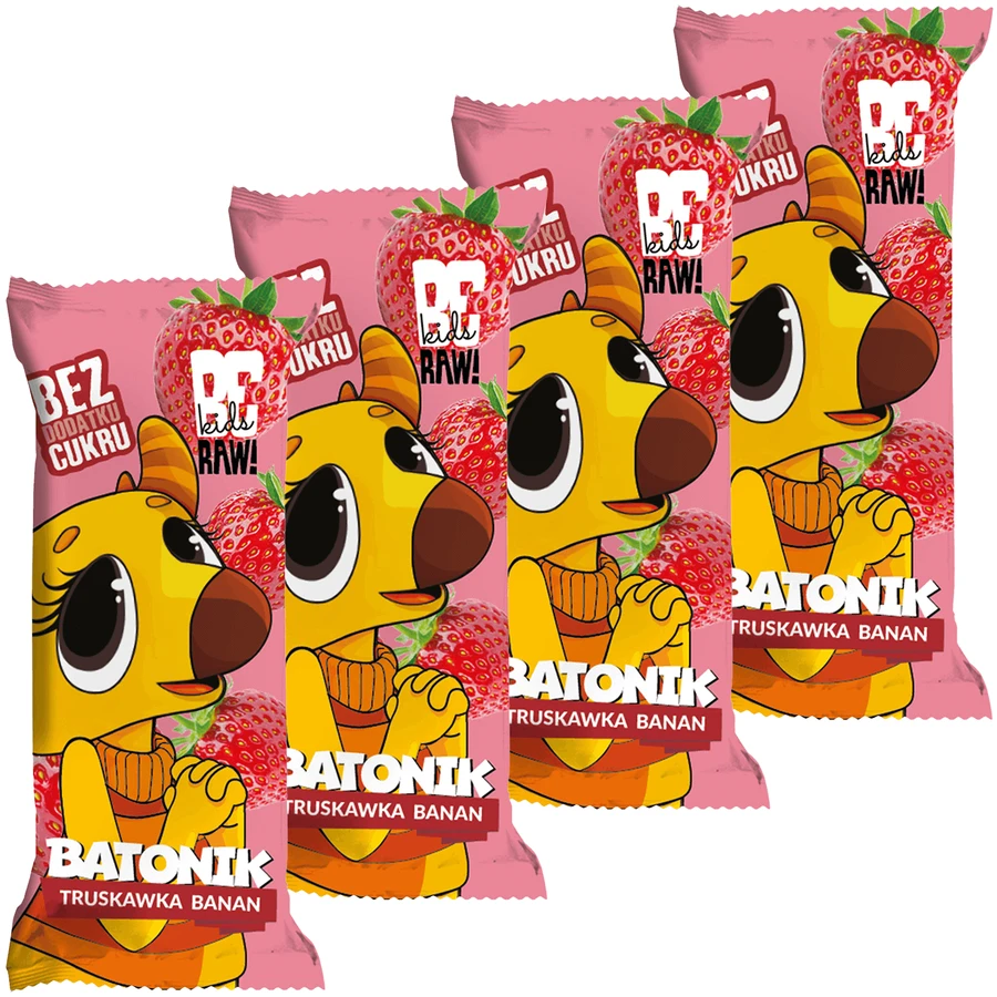 Набор BeRAW! Kids, батончик, căpșuni, banane, fără zahăr adăugat, 4 x 25 г: цены и характеристики