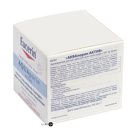 Крем для обличчя Eucerin SPF-25 AQUAporin Актив Зволожуючий денний, 50 мл: ціни та характеристики