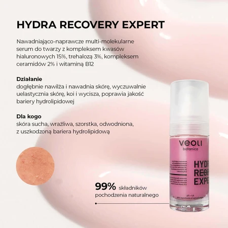 Veoli Botanica Hydra Recovery Expert, мультимолекулярний гідратант для обличчя та репаратор, 30 мл: ціни та характеристики