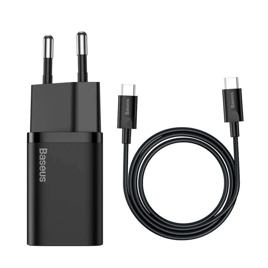 Швидкий настінний зарядний пристрій Baseus Super Si Quick Charge 3.0 Power Delivery 25W 3A + USB Type C - USB Type C 3A Cable 1m black (TZCCSUP-L01): ціни та характеристики