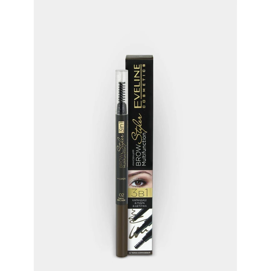 Многофункциональный карандаш для бровей 3 в 1 Brow Styler, 02 темно-коричневый, Eveline Cosmetics: цены и характеристики