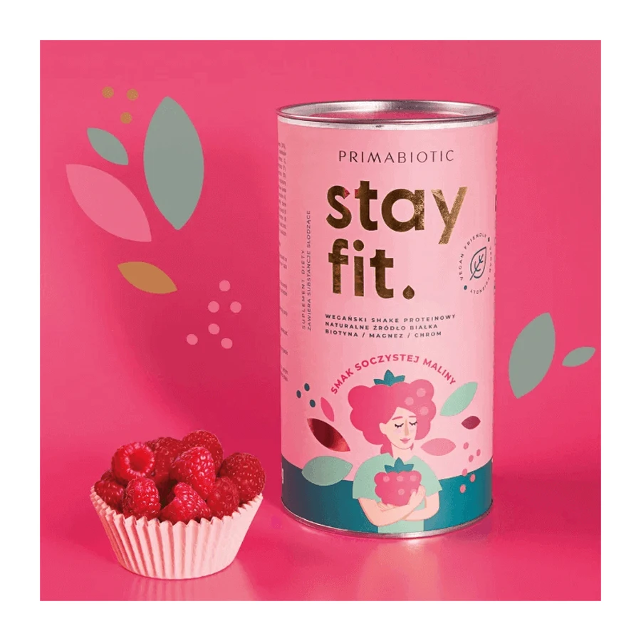 Primabiotic Stay Fit, веганський протеїновий коктейль, соковитий малиновий смак, 500 г: ціни та характеристики
