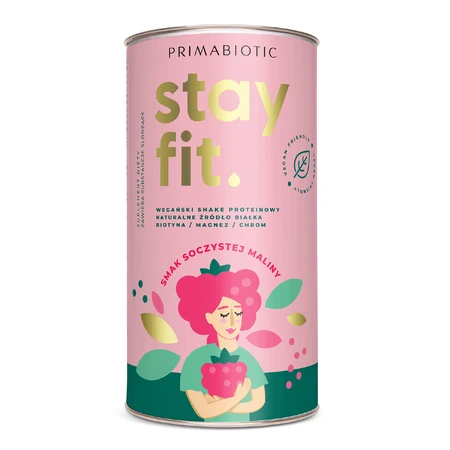 Primabiotic Stay Fit, веганський протеїновий коктейль, соковитий малиновий смак, 500 г: ціни та характеристики