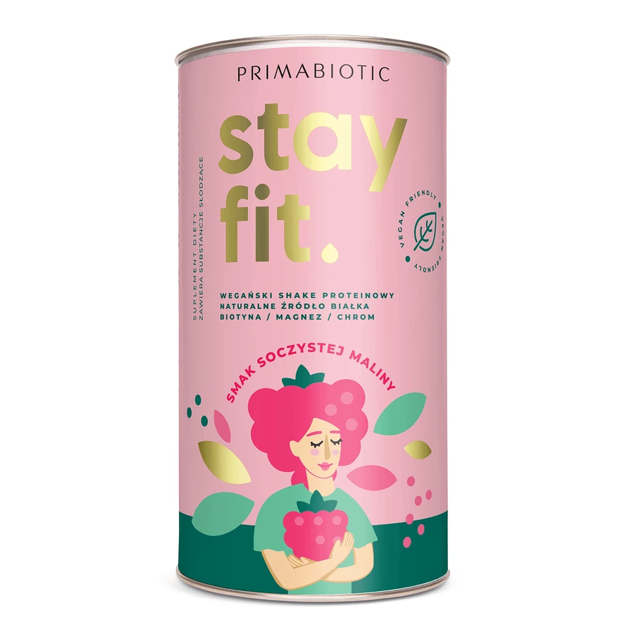 Primabiotic Stay Fit, веганський протеїновий коктейль, соковитий малиновий смак, 500 г: ціни та характеристики