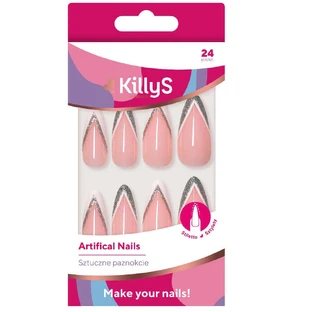 KillyS Artificial Nails Stiletto Silver Glitter French Nails, 24 шт