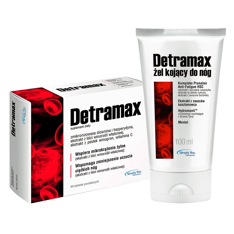 Набор Novascon Detramax: Детрамакс, 60 таблеток + Гель для тела Detramax Medical против отеков и тяжести в ногах, 100 мл: цены и характеристики