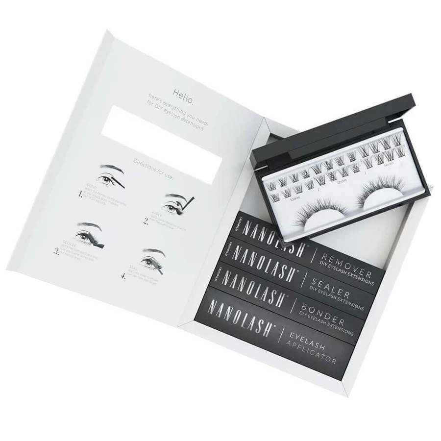 Nanolash DIY Extensions Starter Kit False Eyelashes Set 10.12.14mm Classy 36 шт. + Eyelash Bonder, 5 мл + Eyelash Sealer, 5 мл + Аплікатор для вій, 1 шт. + Eyelash Remover, 5 мл: ціни та характеристики