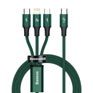 Кабель Baseus Rapid Series 3in1 USB-C - USB-C / Lightning / micro USB 20W PD 1,5 м - зелений