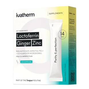 Цинк для шкіри, схильної до акне Lactoferrin Ginger, 14 пакетиків по 4 г, Ivatherm