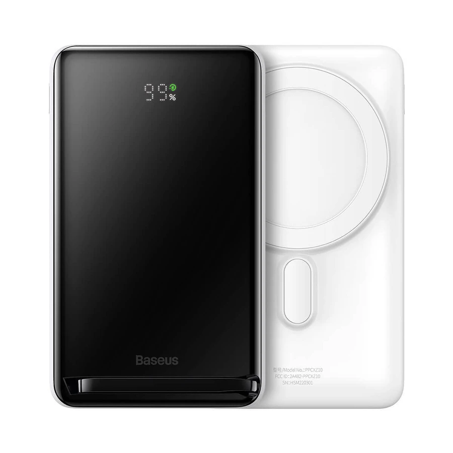 Внешний аккумулятор Baseus Magnetic Bracket с беспроводной зарядкой MagSafe 10000 мАч 20 Вт Overseas Edition, белый (PPCX000202) + кабель USB Type C Baseus Xiaobai Series 60 Вт 0,5 м: цены и характеристики