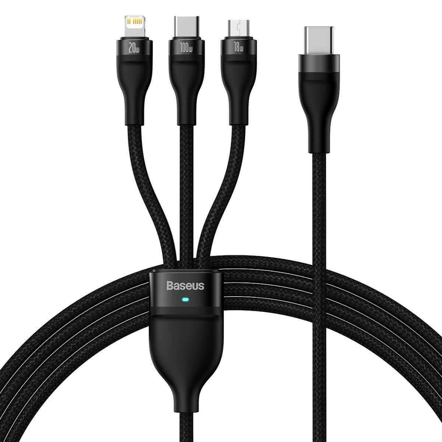 Baseus Flash Series II USB Type C - USB Type C / Lightning / micro USB 100 Вт 1,5 м cablu negru (CASS030201): цены и характеристики
