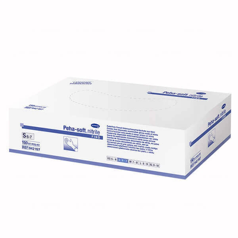 Peha-soft nitrile fino, mănuși din nitril, nesterile, fără pudră, albastre, mărimea S, 150 bucăți: цены и характеристики