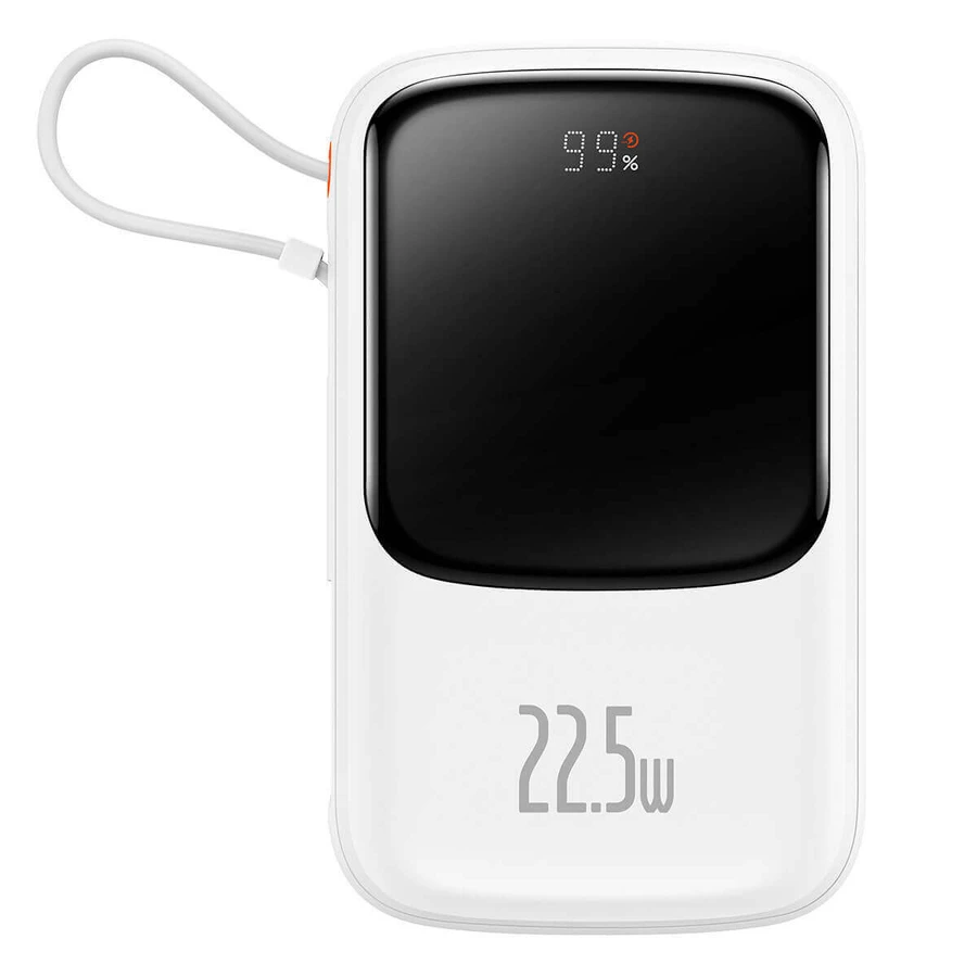 Baseus Qpow powerbank 10000mAh вбудований кабель USB Type-C 22.5W Quick Charge SCP AFC FCP білий (PPQD020102): ціни та характеристики