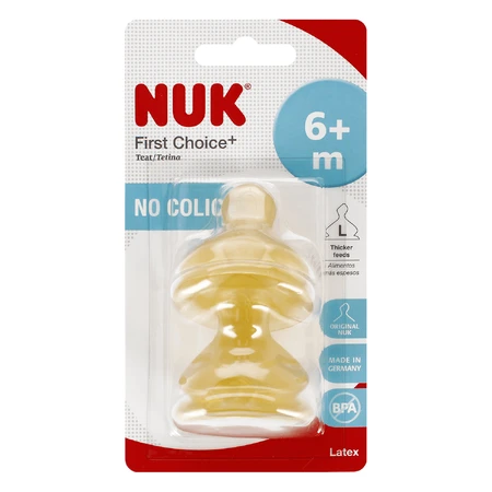 NUK First Choice+, tetină pentru biberon, латекс, mărimea L, 713243, 6-18 luni, 2 bucăți: ціни та характеристики
