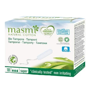 MasMI, Натуральный хлопок, Супер, Гигиенические тампоны, 18 штук