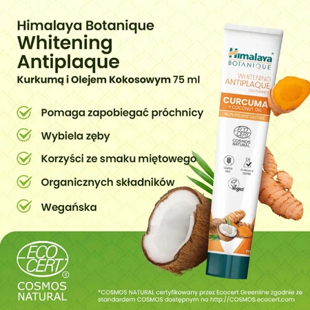 Відбілююча зубна паста Himalaya Botanique проти нальоту з куркумою та кокосовою олією, 75 мл: ціни та характеристики