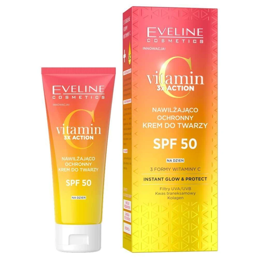 Eveline Cosmetics Зволожуючий і захисний крем для обличчя SPF50 3x дії з вітаміном С, 30 мл: ціни та характеристики