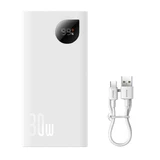 Внешний аккумулятор Baseus Adaman2 с цифровым дисплеем, 2 порта USB-A / 1 порт USB-C, 10000 мА·ч, 30 Вт, белый