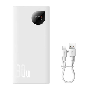 Внешний аккумулятор Baseus Adaman2 с цифровым дисплеем, 2 порта USB-A / 1 порт USB-C, 10000 мА·ч, 30 Вт, белый