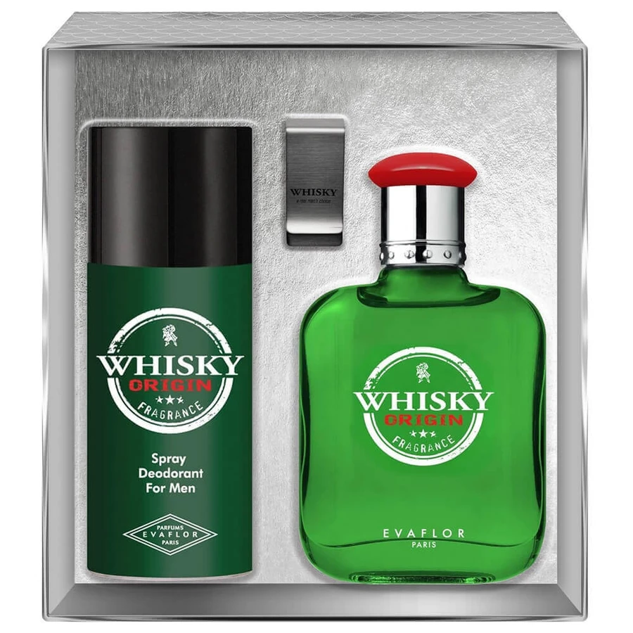 Туалетна вода Evaflor Whisky Origin, 100 мл + Дезодорант, 150 мл + Затиск для грошей: ціни та характеристики