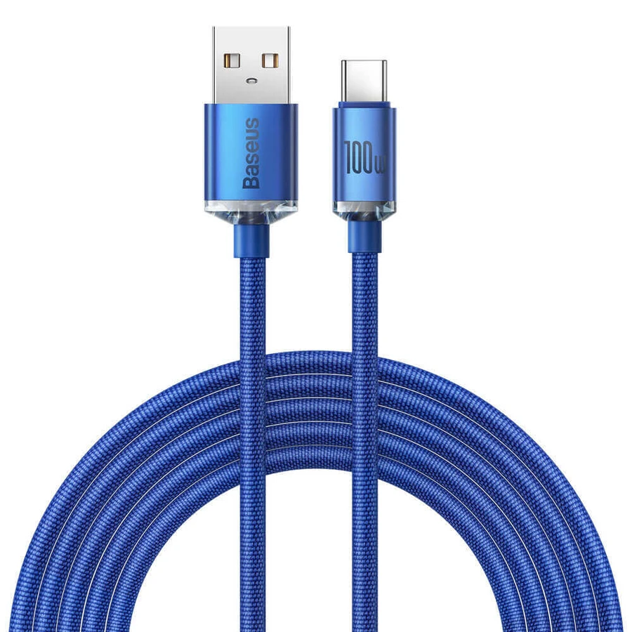 USB-кабель Baseus Crystal Shine Series для быстрой зарядки и передачи данных USB Type A - USB Type C 100 Вт, 2 м, синий (CAJY000503): цены и характеристики