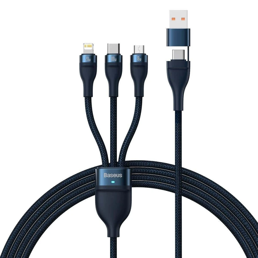 Кабель Baseus Flash Series II USB Type C / USB Type A - USB Type C / Lightning / Micro USB 100W 1.2m Blue (CASS030103): ціни та характеристики