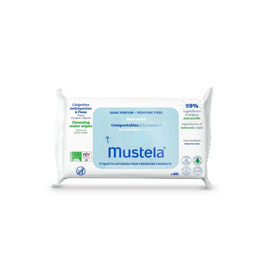 Mustela, Компостируемые очищающие салфетки с водой, со дня рождения, 60 шт.: цены и характеристики