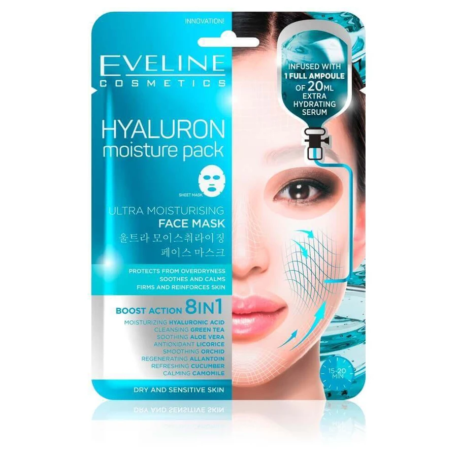 Ультраувлажняющая тканевая маска Eveline Sheet Mask Hyaluron, 1 шт.: цены и характеристики