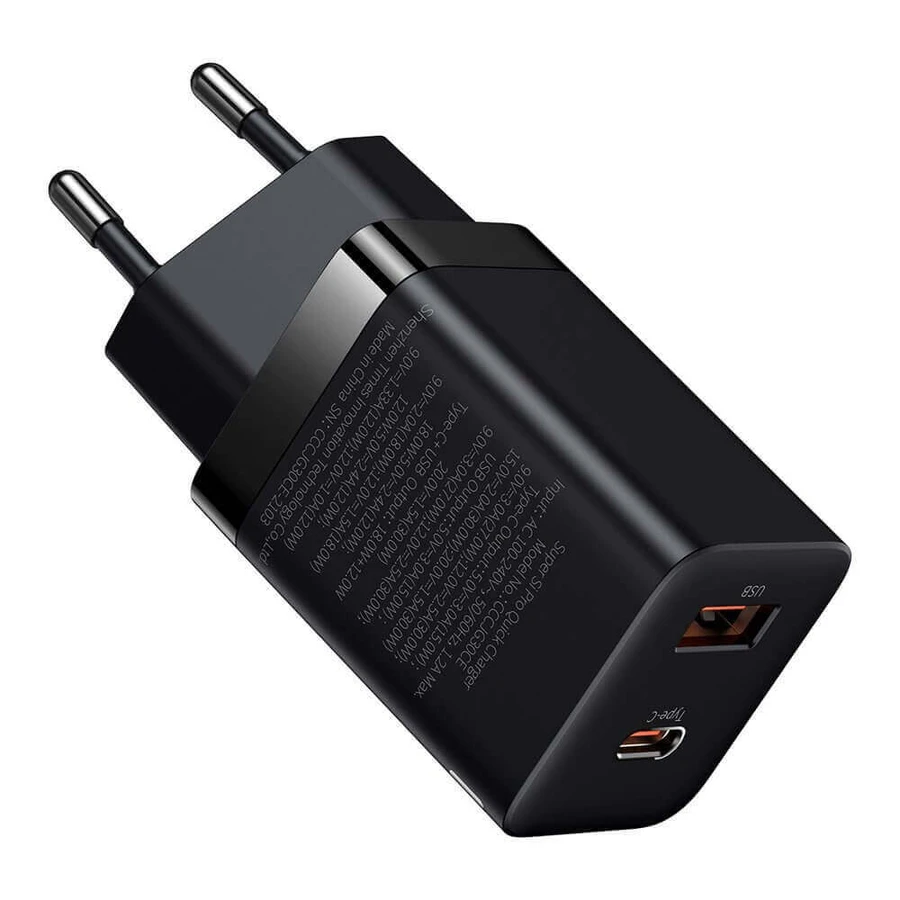Зарядное устройство Baseus Super Si Pro Fast USB / USB Type C 30 Вт Power Delivery Quick Charge, черное (CCSUPP-E01): цены и характеристики