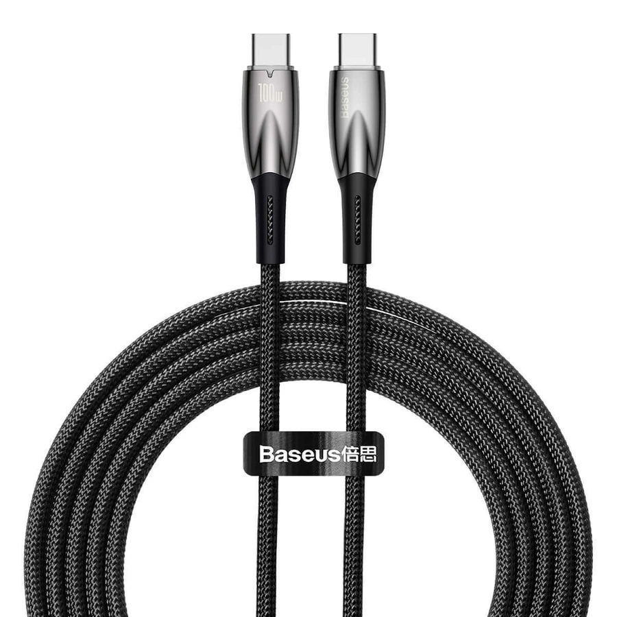 Кабель для быстрой зарядки Baseus Glimmer Series USB-C 480 Мбит/с PD 100 Вт, 2 м, черный: цены и характеристики