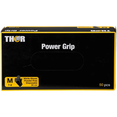 Thor Power Grip, mănuși din nitril, nesterile, fără pudră, negre, mărimea M, 50 bucăți: ціни та характеристики