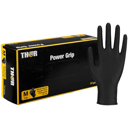 Thor Power Grip, mănuși din nitril, nesterile, fără pudră, negre, mărimea M, 50 bucăți: ціни та характеристики